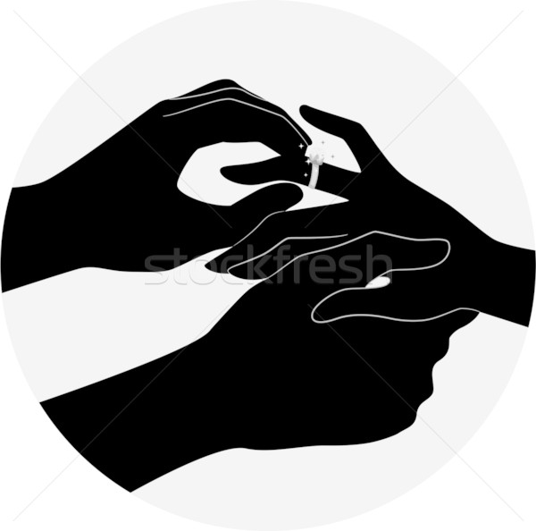 Paar Hände Verlobungsring Silhouette Illustration Stock foto © lenm