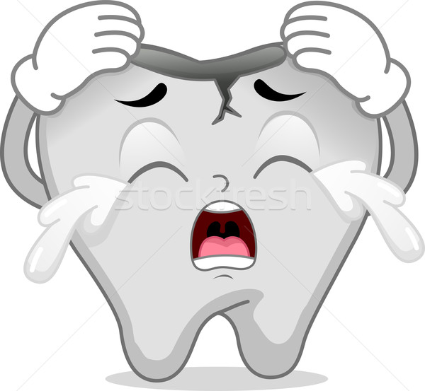 Gebarsten tand mascotte illustratie huilen pijn Stockfoto © lenm