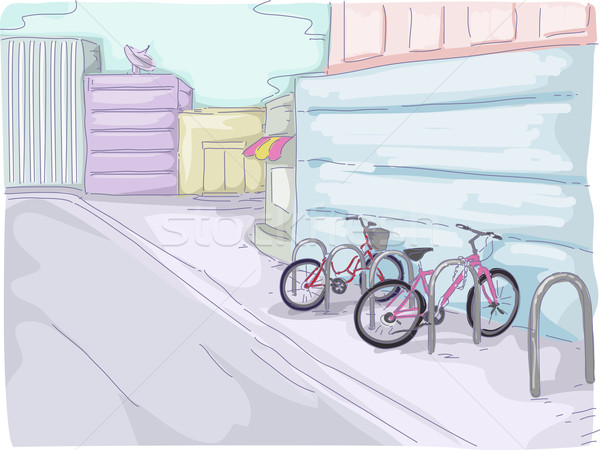 Bicicleta estacionamento aquarela ilustração pequeno Foto stock © lenm