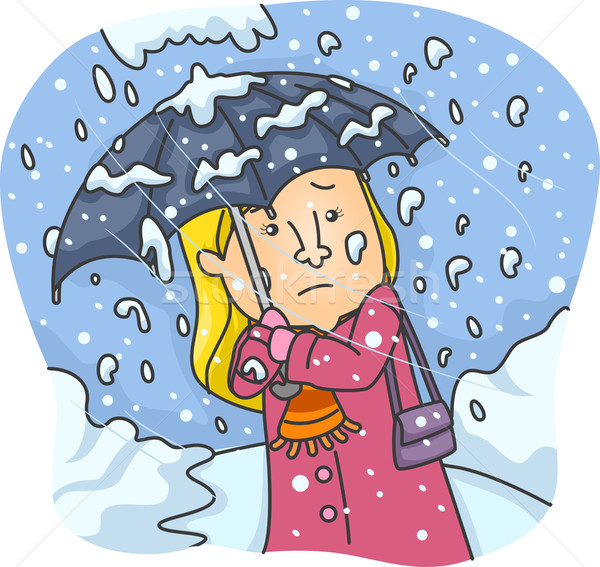 Ragazza pesante neve caduta illustrazione donna Foto d'archivio © lenm