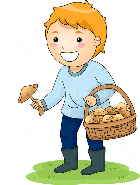 Kid Boy Pick Mushroom Stock photo © lenm