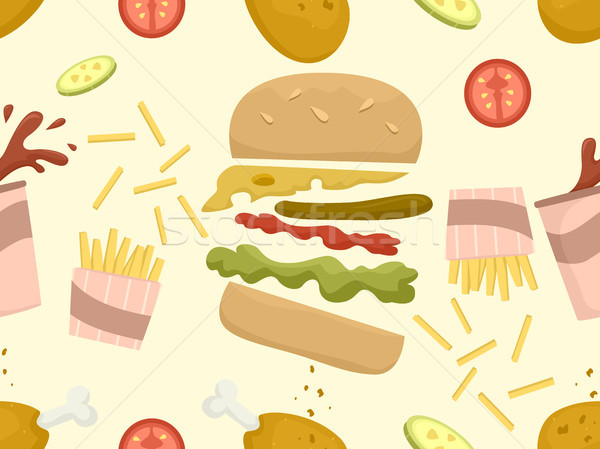 Fast food naadloos illustratie voedsel geserveerd ketens Stockfoto © lenm