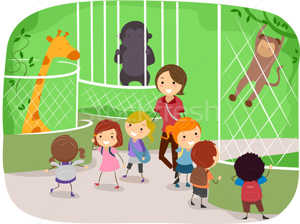Jardim zoológico ilustração crianças animais criança menino Foto stock © lenm