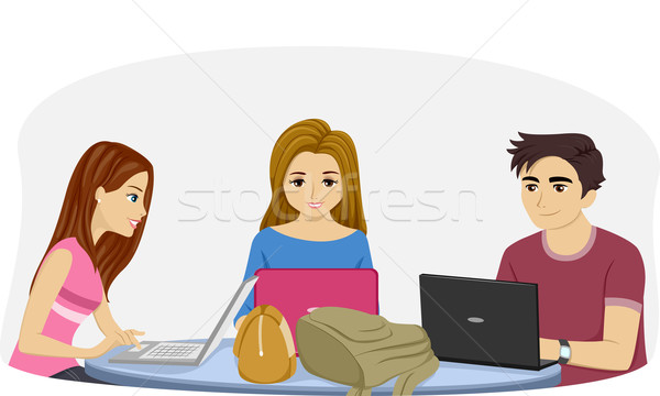 Tanul tinédzserek illusztráció tini diákok laptopok Stock fotó © lenm