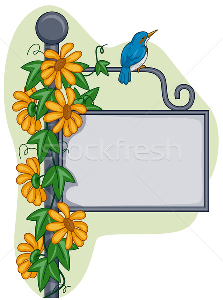 [[stock_photo]]: Jardin · cadre · oiseau · séance · haut · panneau