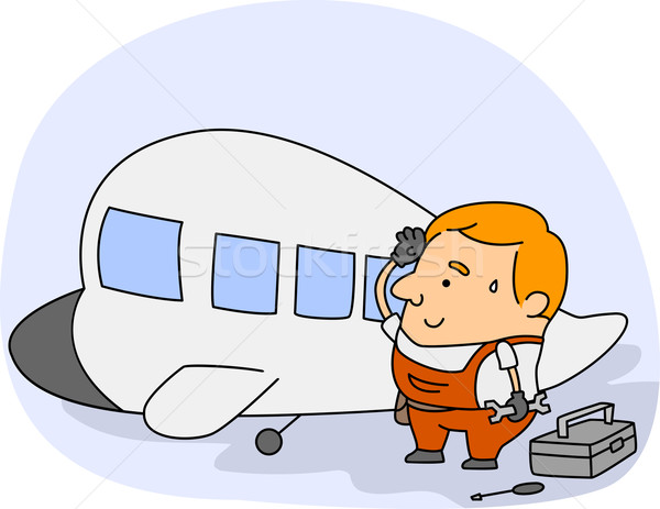 Vliegtuigen monteur illustratie werk vliegtuig vliegtuig Stockfoto © lenm