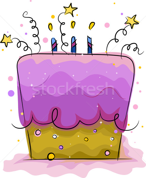 Születésnapi torta illusztráció díszített csillagok születésnap gyertyák Stock fotó © lenm