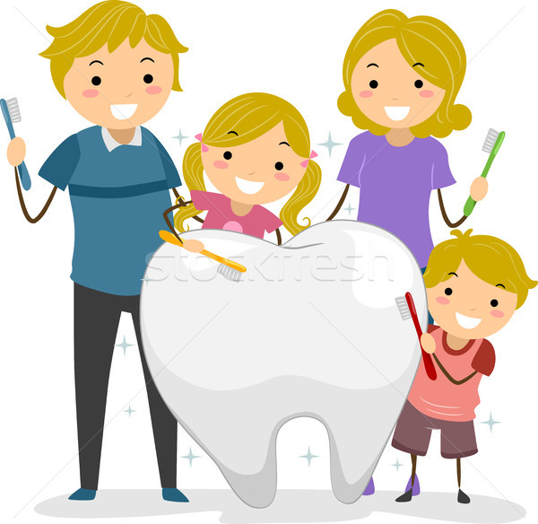 Curăţa dinţi familie ilustrare periuţă de dinţi Imagine de stoc © lenm