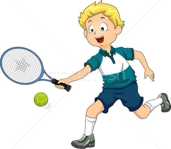 Pelouse tennis garçon illustration jouer sport [[stock_photo]] © lenm