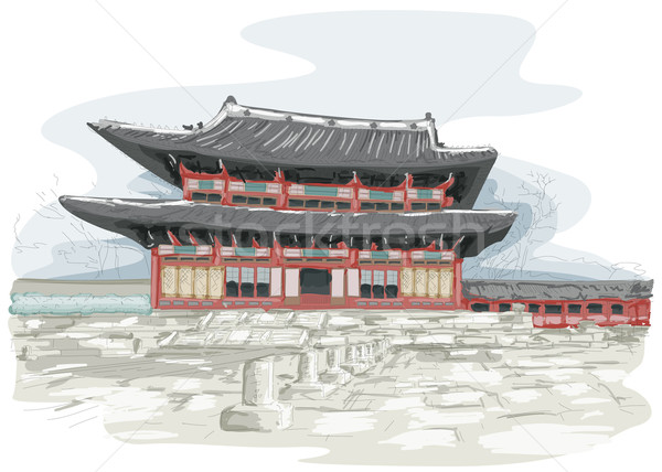 Сток-фото: храма · эскиз · Сеул · Южная · Корея · архитектура · Азии