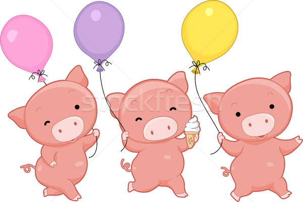 Schwein Ballons Illustration Schweine halten Feier Stock foto © lenm