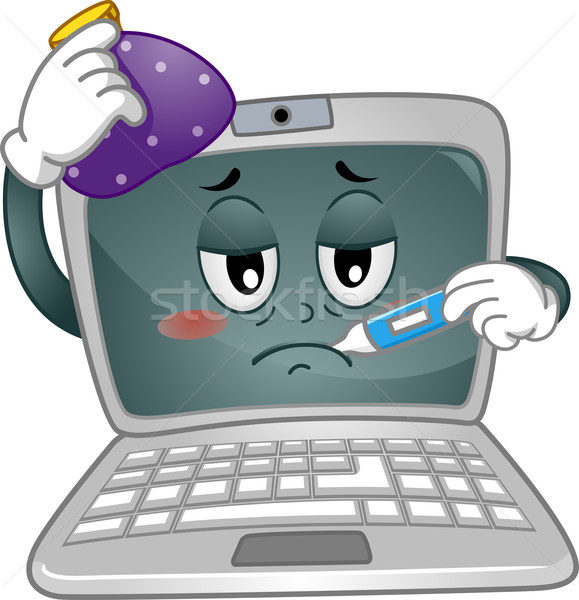Laptop maskotka ilustracja chorych komputera termometr Zdjęcia stock © lenm