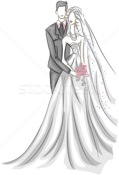 Mireasă mire schiţă nuntă dragoste Imagine de stoc © lenm