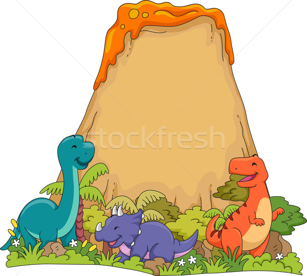 Wulkan dinozaury ilustracja gry sztuki zielone Zdjęcia stock © lenm