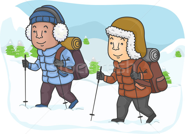 雪 徒步旅行 插圖 男子 山 冬天 商業照片 © lenm