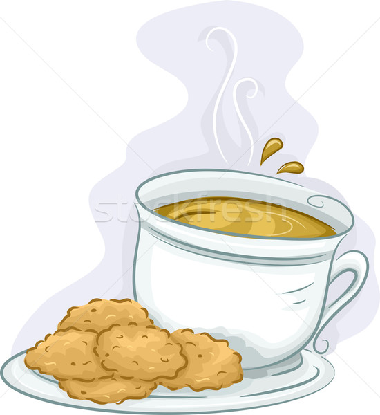 Tee Kaffee Cookies Illustration Platte serviert Stock foto © lenm