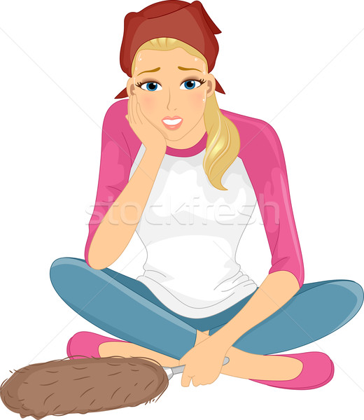 Girl Tired Cleaning Duster Stock photo © lenm