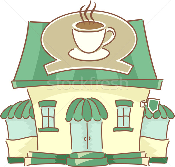 Stockfoto: Coffeeshop · illustratie · gebouw · cafe · winkel