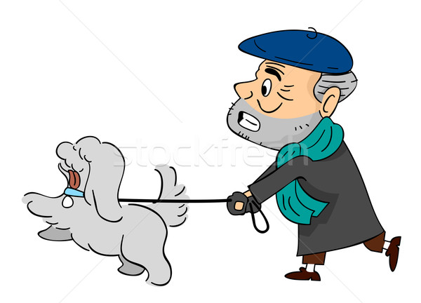 Senior Man Walk Dog Stock photo © lenm