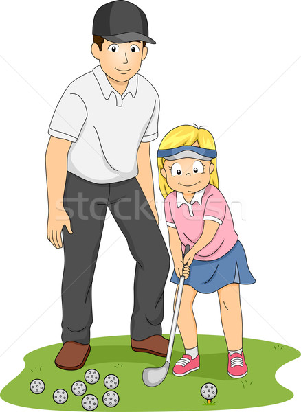 Dziewczyna golf trenerem ilustracja dziewczynka gra w golfa Zdjęcia stock © lenm