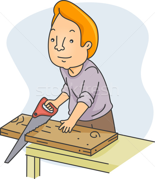 Man Sawing Wood Stock photo © lenm