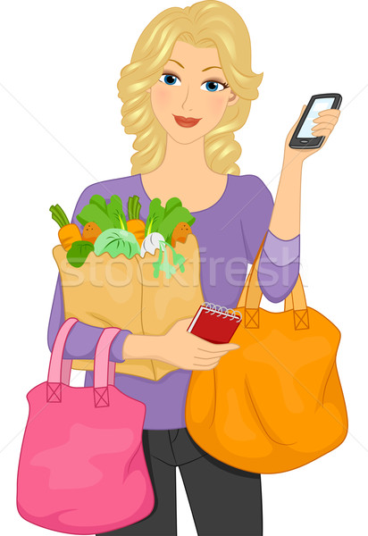 Girl Grocery Shop Service Mobile Stock photo © lenm