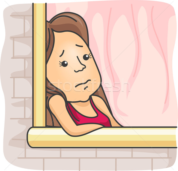 Samotny dziewczyna ilustracja smutne niebieski czeka Zdjęcia stock © lenm