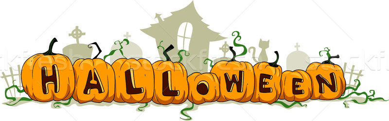 Halloween illustratie pompoenen woord kat vakantie Stockfoto © lenm
