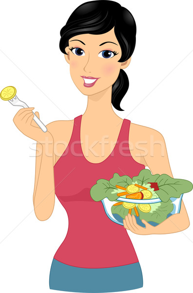 Salade meisje illustratie kom vrouw Stockfoto © lenm