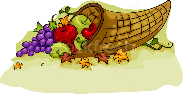 Foto stock: Cuerno · de · la · abundancia · cesta · ilustración · acción · de · gracias · diseno · frutas