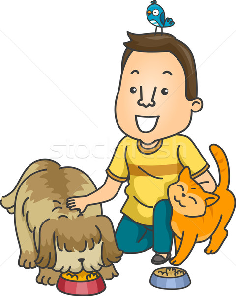 Animal illustration homme travail chat animaux [[stock_photo]] © lenm