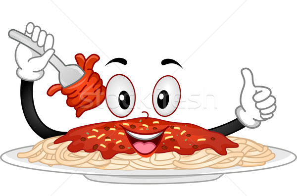 Imagine de stoc: Spaghete · mascota · ilustrare · placă · paste · masă