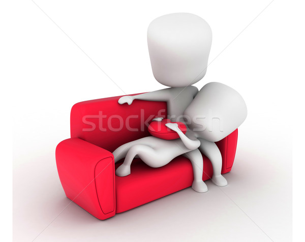 Paar Couch 3D-Darstellung Mädchen Liebe Mann Stock foto © lenm