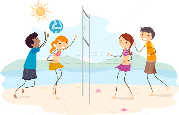 Praia voleibol ilustração amigos jogar mulher Foto stock © lenm