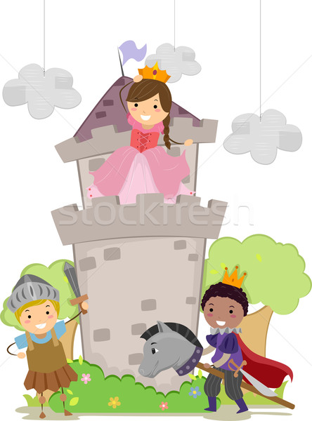 Gyerekek hercegnő iskola játék illusztráció gyerekek játszanak Stock fotó © lenm