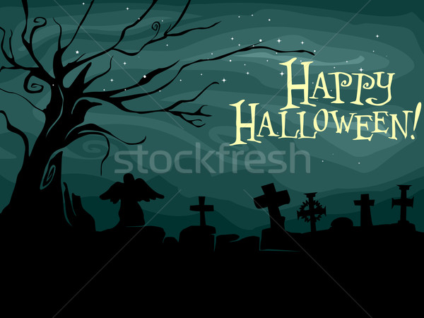 Halloween Design Silhouette unheimlich Friedhof Hintergrund Stock foto © lenm