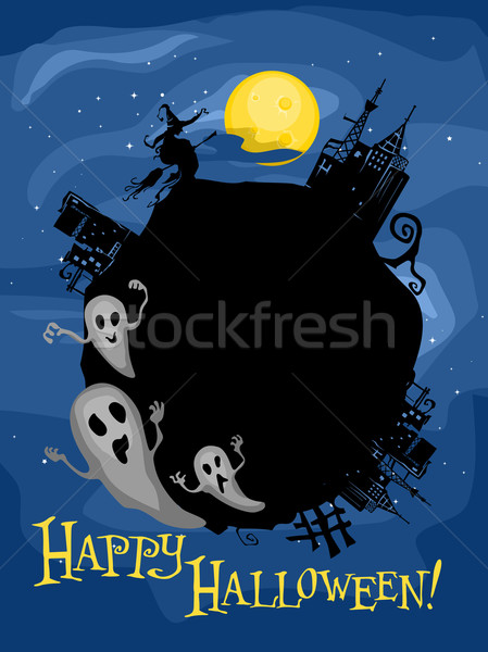 Halloween ontwerp frame verlaten gebouwen heks Stockfoto © lenm