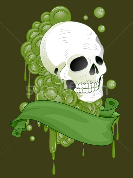 Craniu tatuaj panglică ilustrare proiect verde Imagine de stoc © lenm