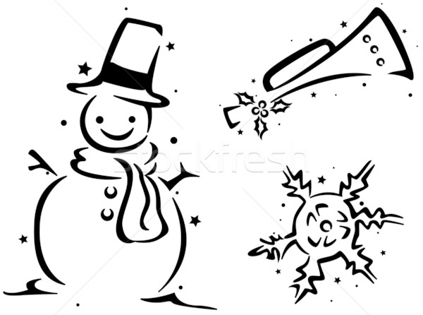 Christmas stencil sneeuwpop trompet sneeuwvlok winter Stockfoto © lenm