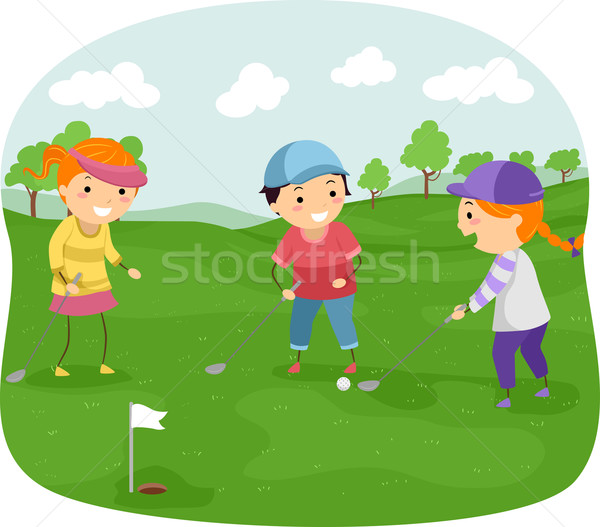 Ninos golf ilustración campo de golf jugando nina Foto stock © lenm
