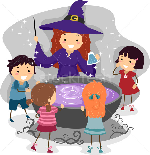 Boszorkányság illusztráció gyerekek néz boszorkány gyermek Stock fotó © lenm