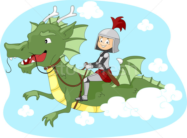 дракон иллюстрация Kid верховая езда мальчика солдата Сток-фото © lenm