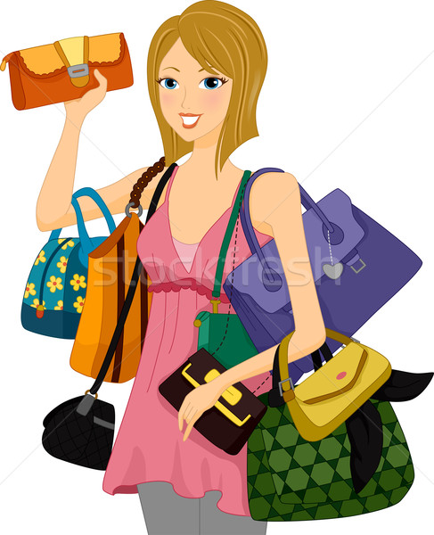 Tasche Sammler Illustration Frau tragen Sortiment Stock foto © lenm