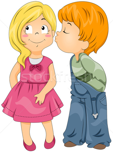 Băiat sărutat fată ilustrare copii Imagine de stoc © lenm