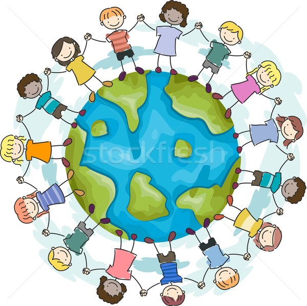 Ziemi dzieci jedność gryzmolić ilustracja trzymając się za ręce Zdjęcia stock © lenm