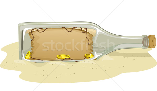 Schatkaart illustratie binnenkant fles zand brief Stockfoto © lenm