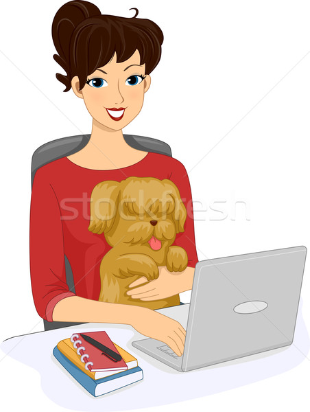 Foto stock: Internet · cão · ilustração · mulher · tecnologia · arte