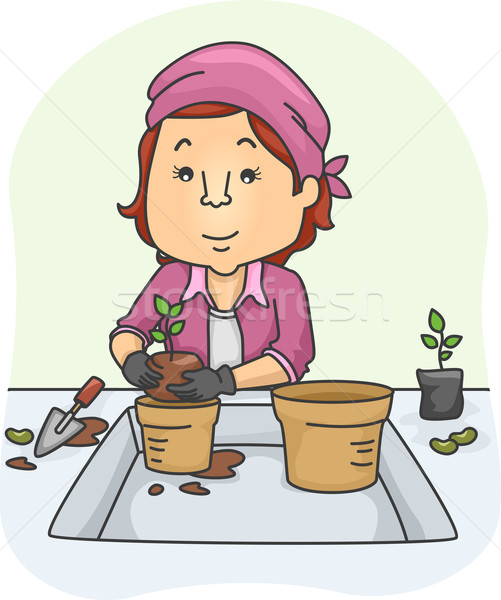 Girl Plant Pot Stock photo © lenm