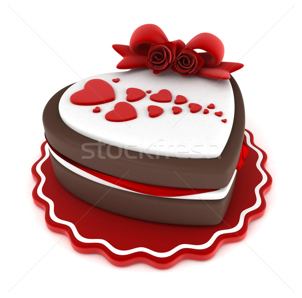 Valentijn cake illustratie lint plaat dessert Stockfoto © lenm