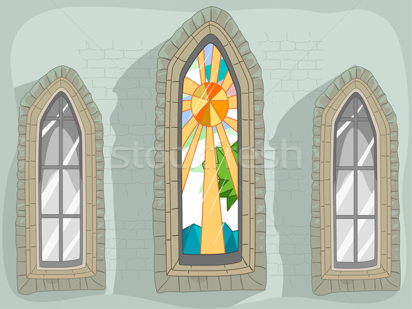 Windows witraże ilustracja okno projektu budynku Zdjęcia stock © lenm